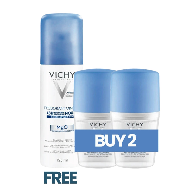 Buy 2 Roll-On Deodorants 50 ml & Get 1 48-Hour Mineral Aluminum-Free Spray Deodorant 125ml