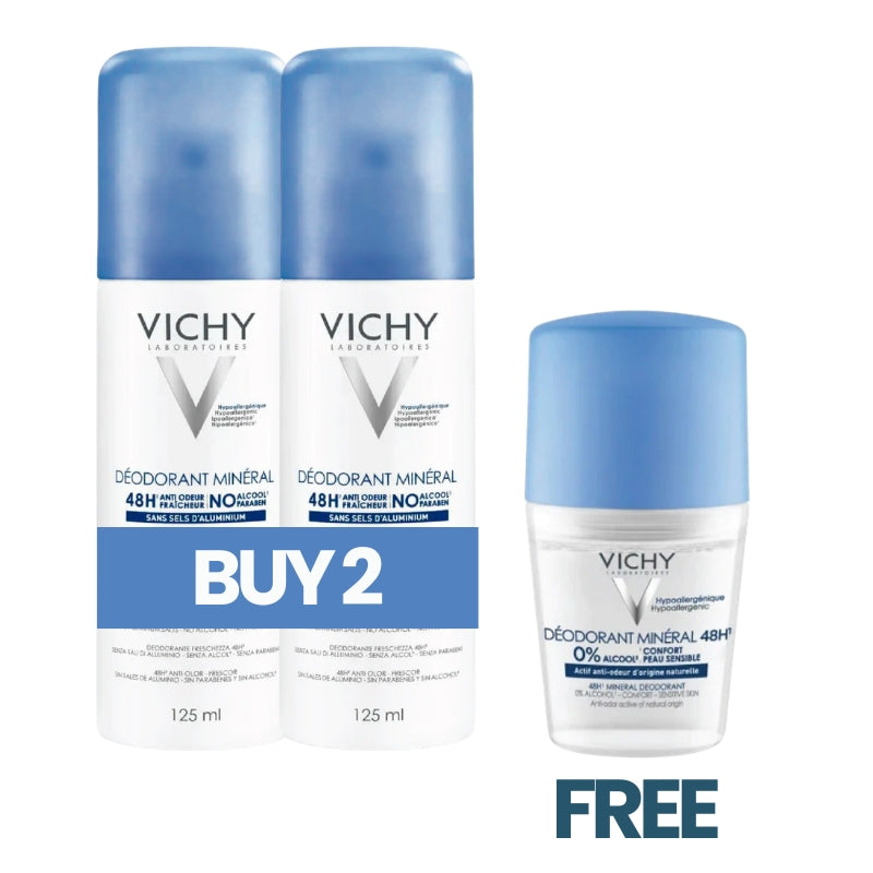 Buy 2 48 Hour Mineral Aluminum Free Spray Deodorant 125ml & Get 1 Roll-On Deodorant 50ml  Free