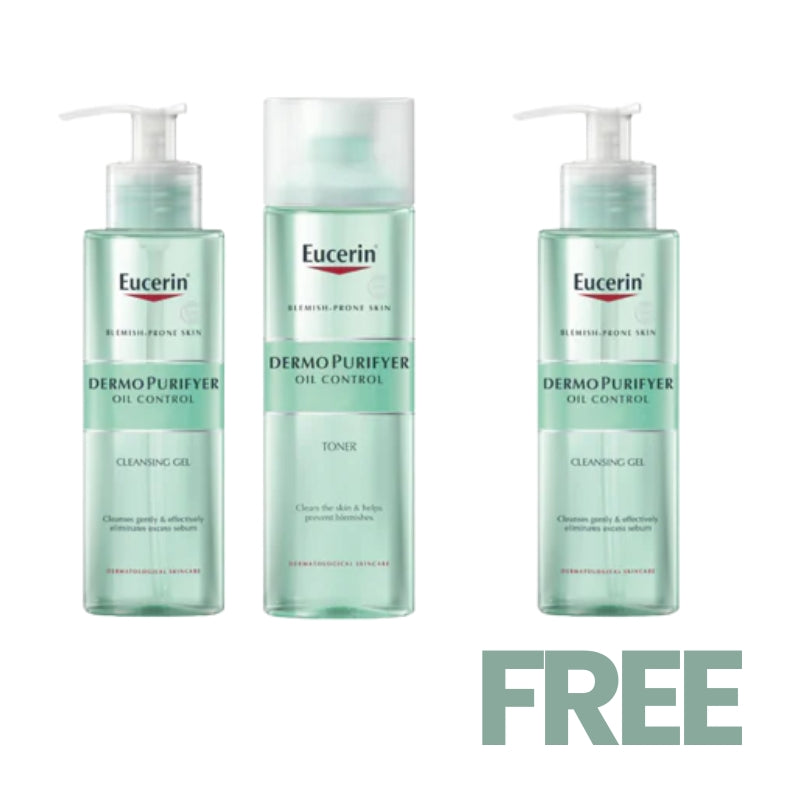 Eucerin DermoPurifyer Cleanser & Toner Bundle + Free Cleansing Gel