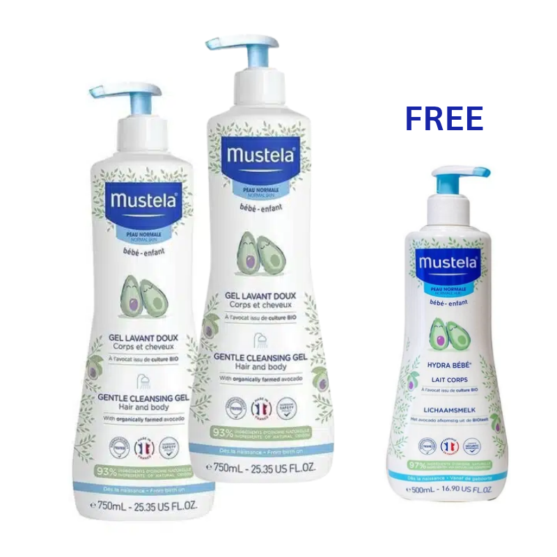 Buy 2 Gentle Cleansing Gels 750ml & Get Hydra Bébé Body Lotion 500ml FREE