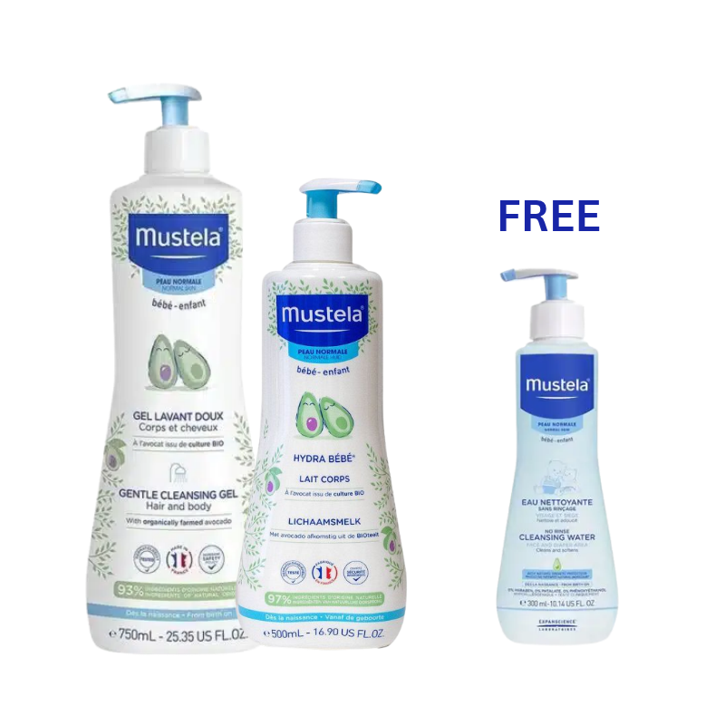 Buy Gentle Cleansing Gel 750ml + Hydra Bébé Body Lotion 500ml & Get Cleansing Water 300ml FREE