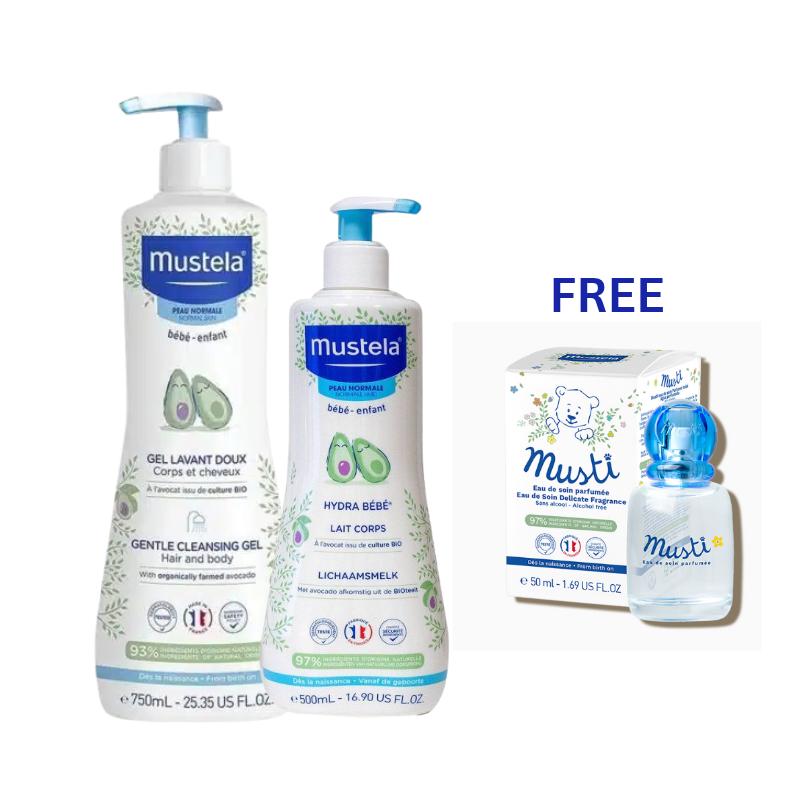 Buy Gentle Cleansing Gel 750ml + Hydra Bébé Body Lotion 500ml & Get Musti Perfume FREE